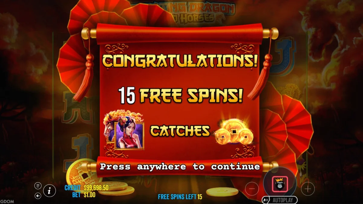 Tampilan visual slot Floating Dragon Wild Horses dengan tema Asia yang elegan